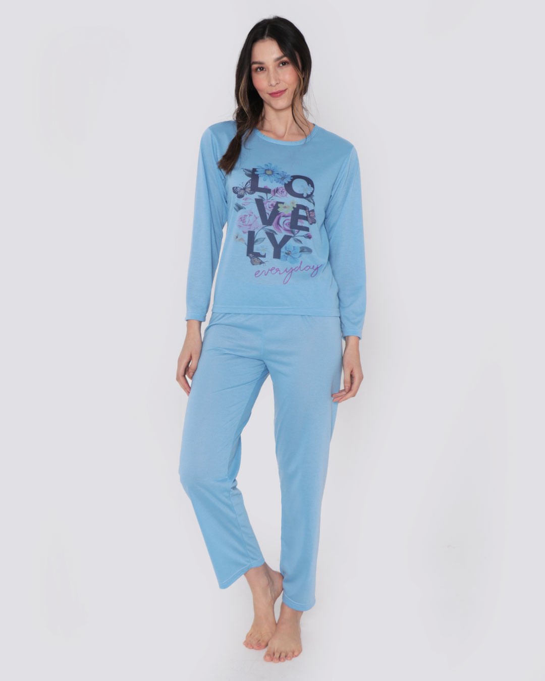 Pijama-Feminino-Longo-Estampa-Love-Azul-Claro