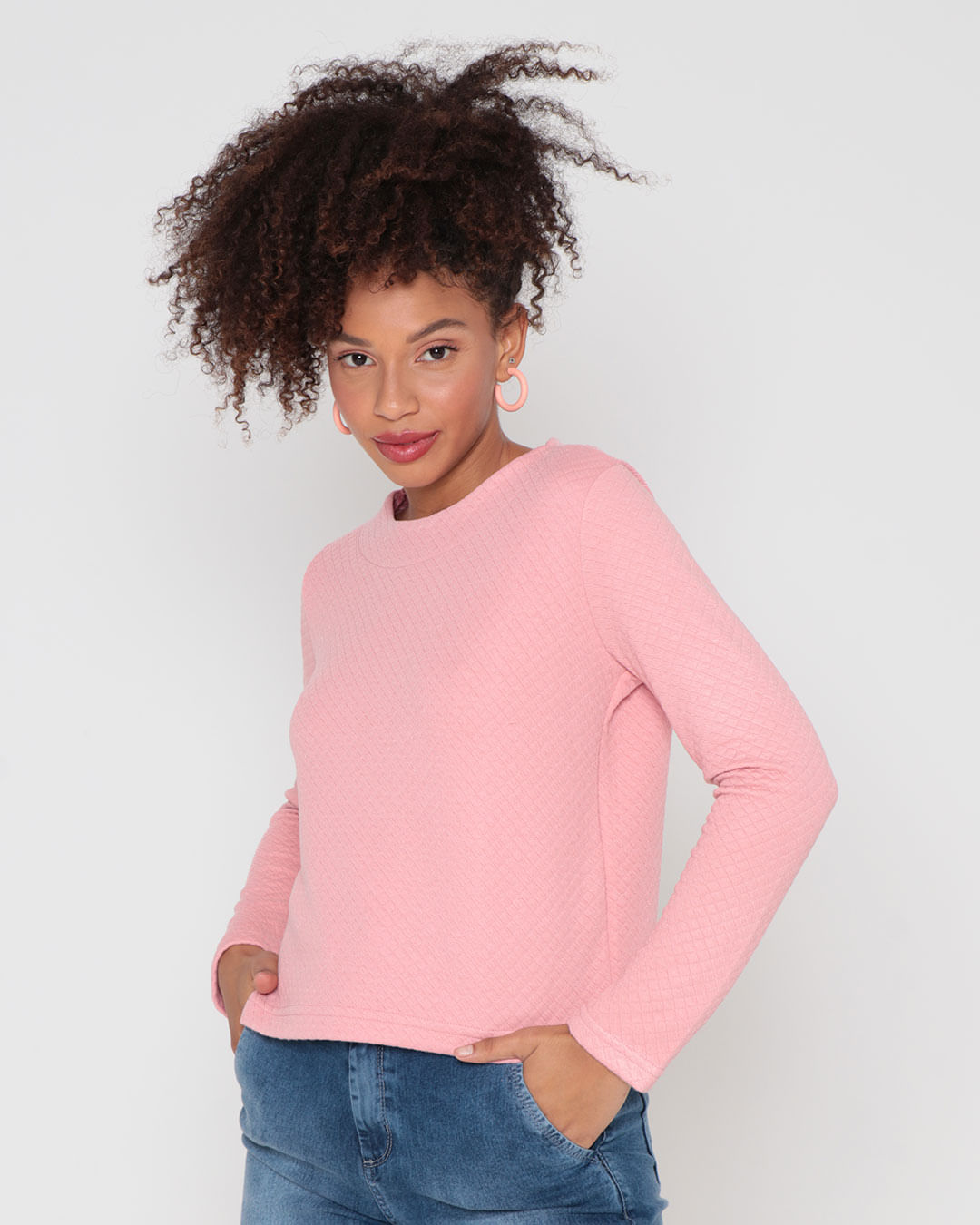 Blusa-Feminina-Manga-Comprida-Matelasse-Rosa-Claro