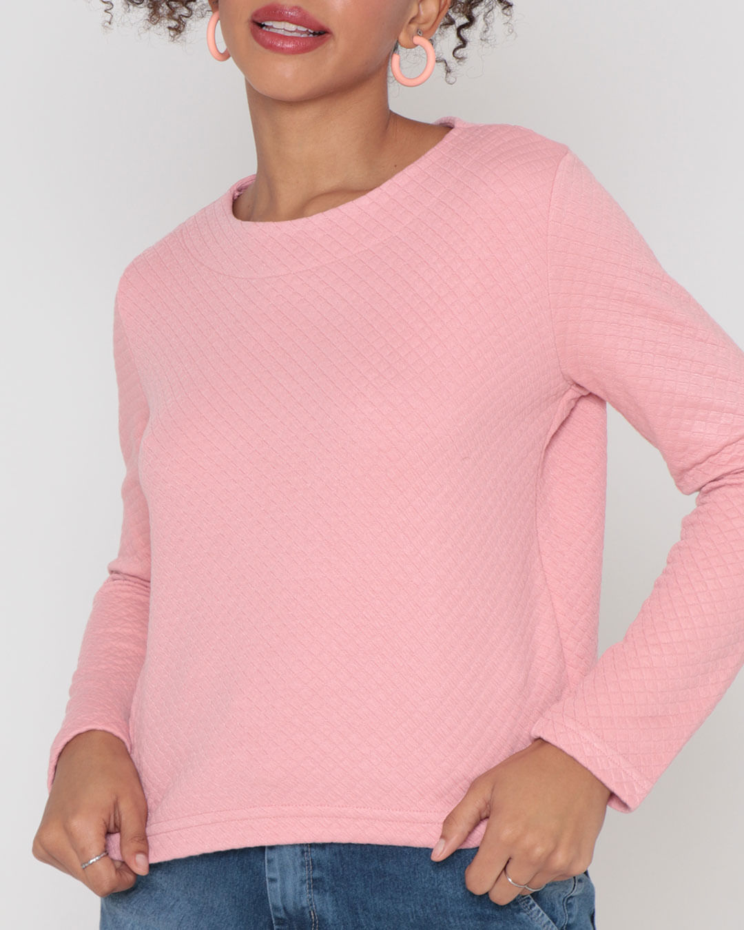 Blusa-Feminina-Manga-Comprida-Matelasse-Rosa-Claro