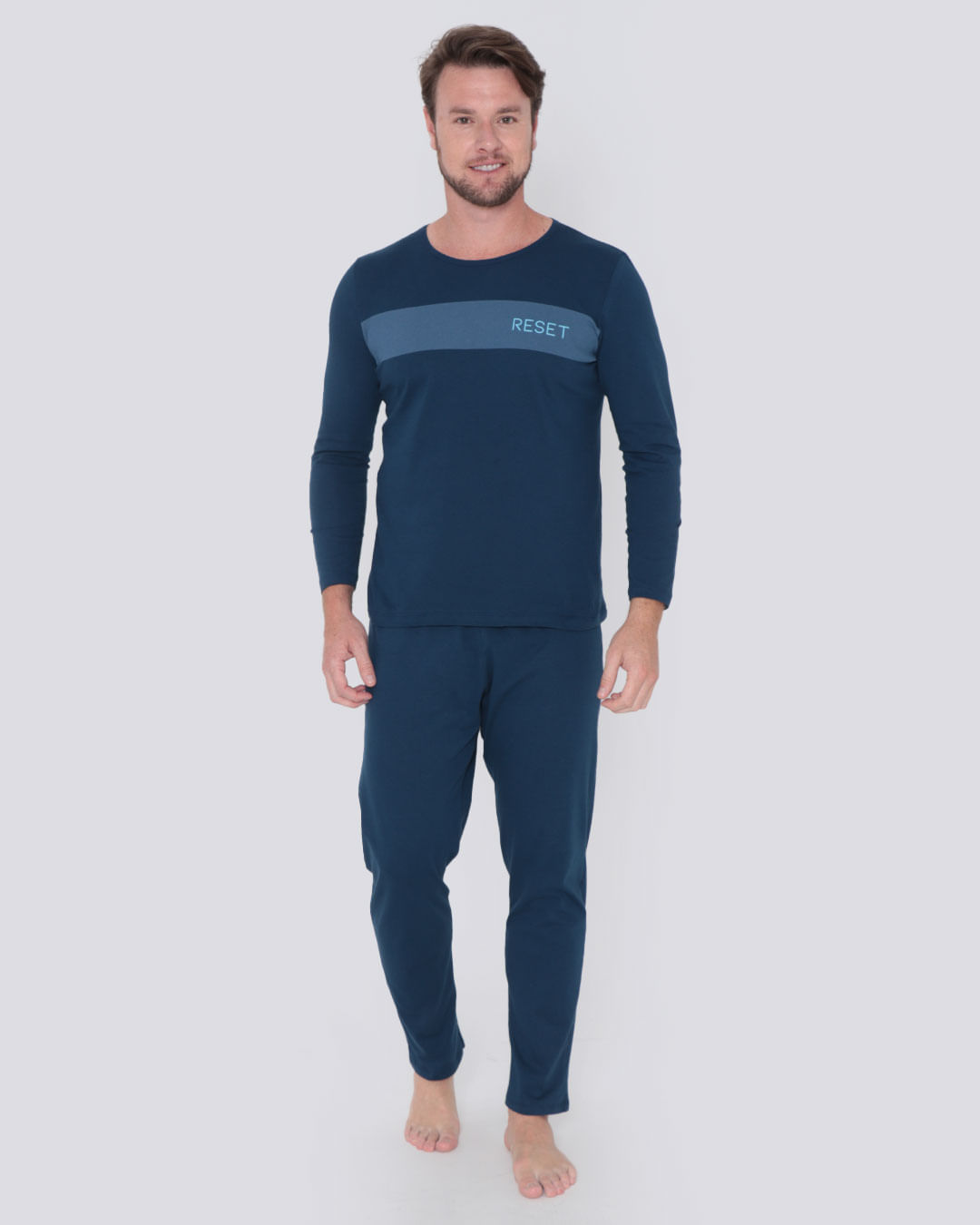Pijama-Masculino-Algodao-Longo-Reset-Azul-Escuro