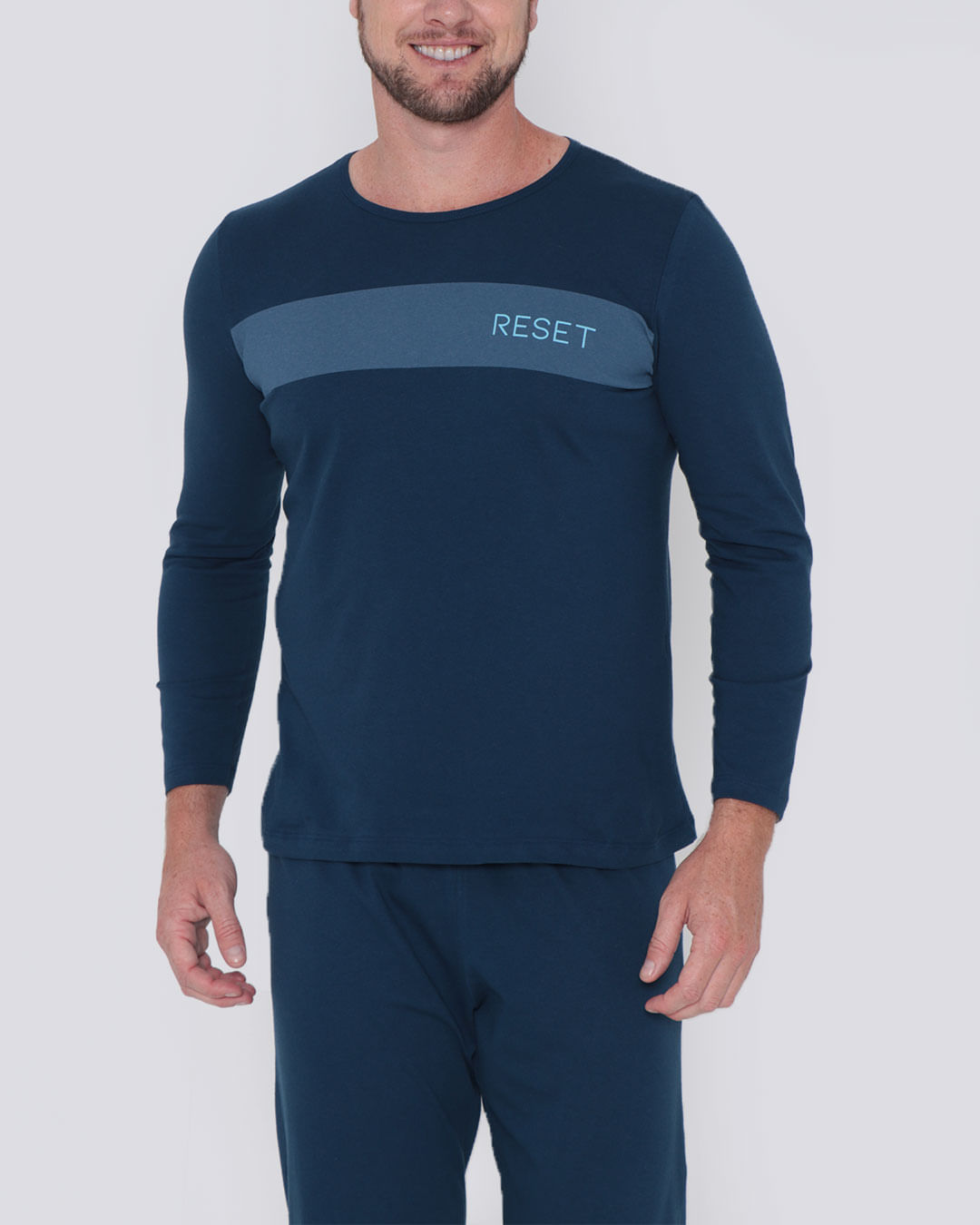 Pijama-Masculino-Algodao-Longo-Reset-Azul-Escuro