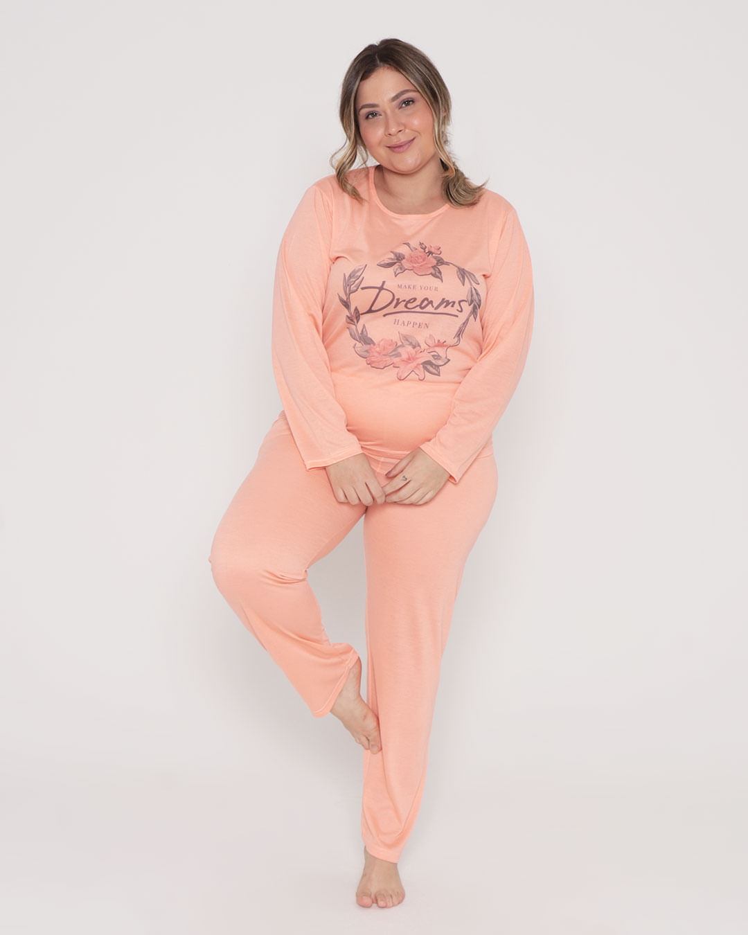 Pijama-Feminino-Longo-Estampa-Dreams-Laranja