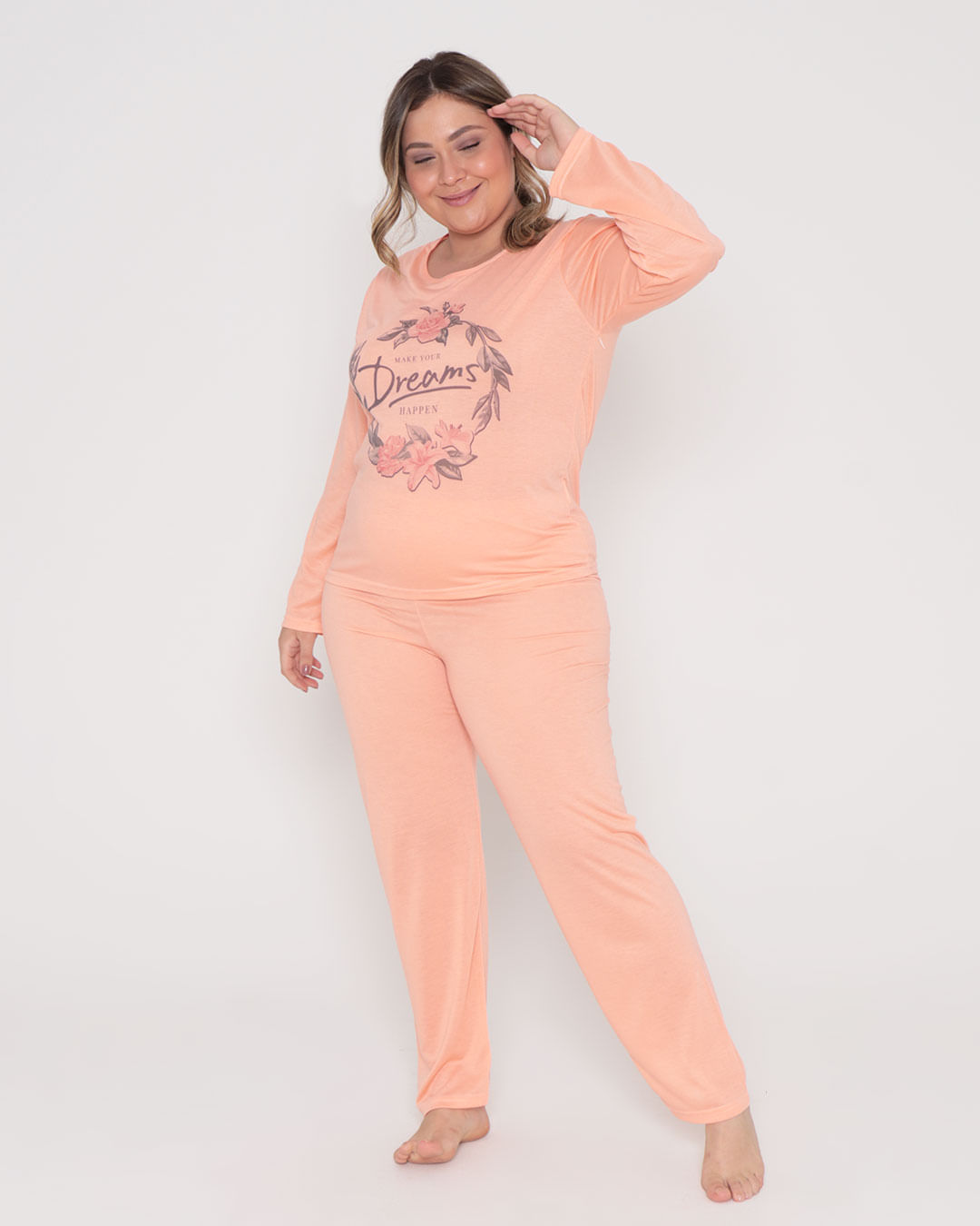 Pijama-Feminino-Longo-Estampa-Dreams-Laranja