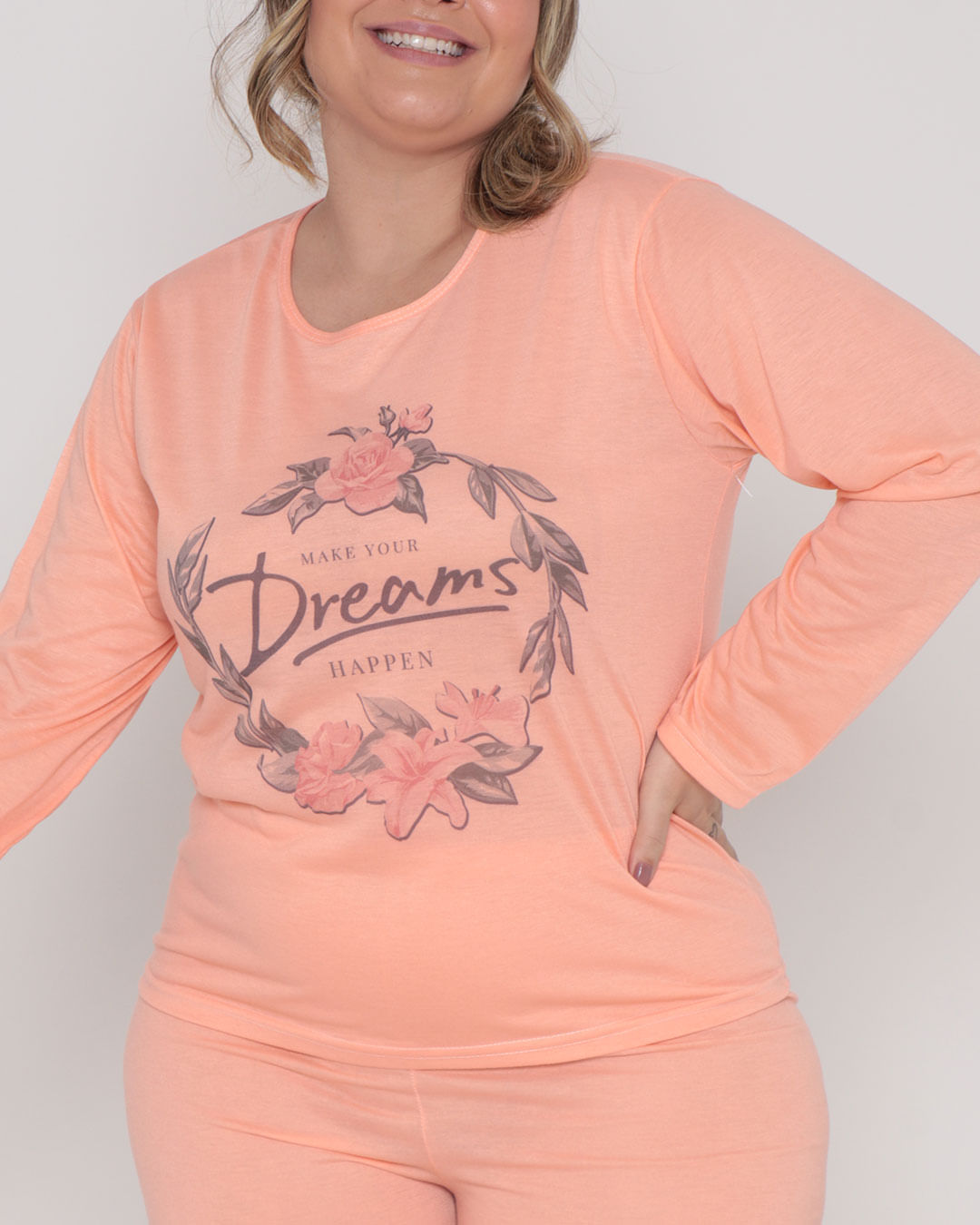 Pijama-Feminino-Longo-Estampa-Dreams-Laranja