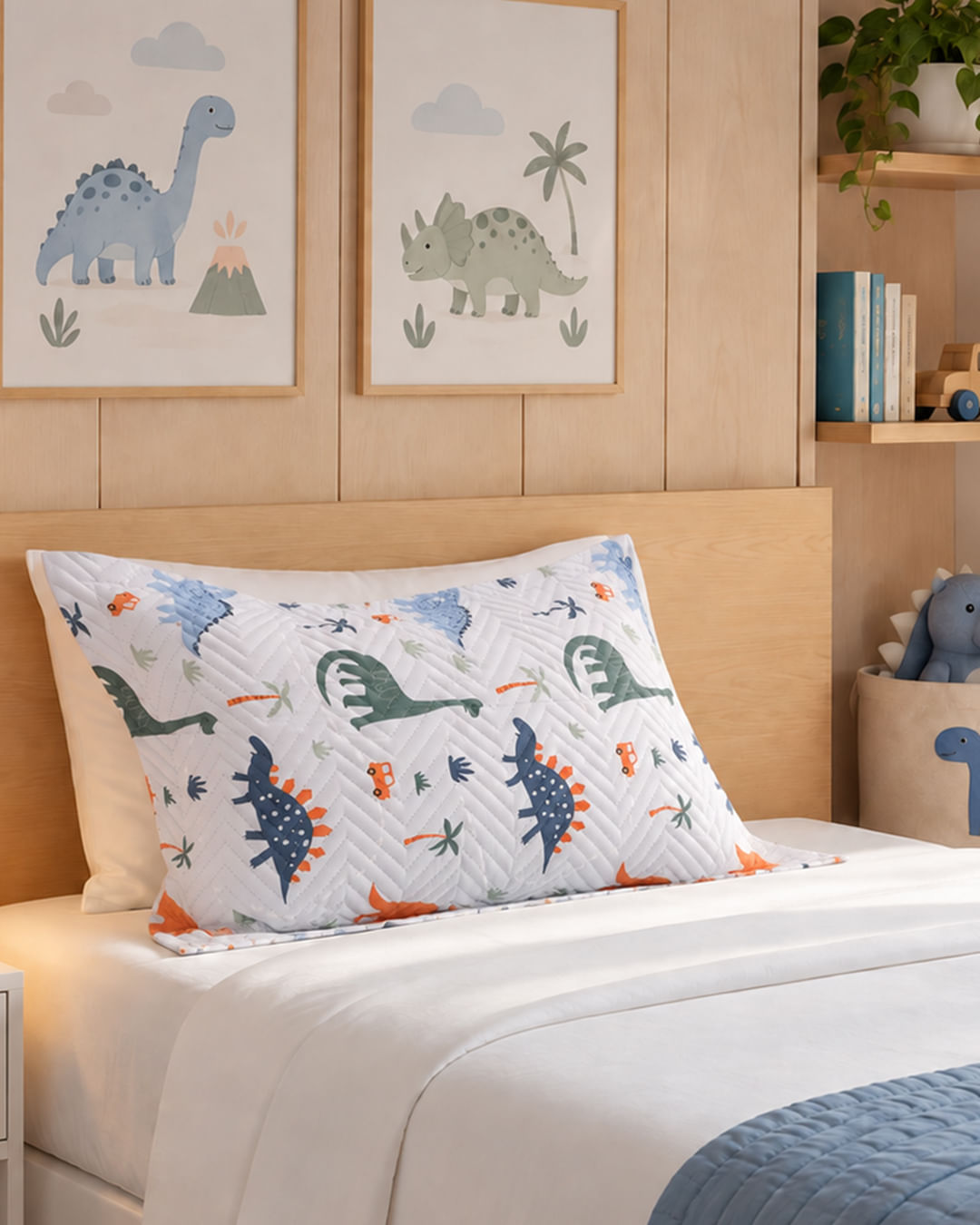 Porta Travesseiro Infantil Arte & Cazza Dinossauros Azul
