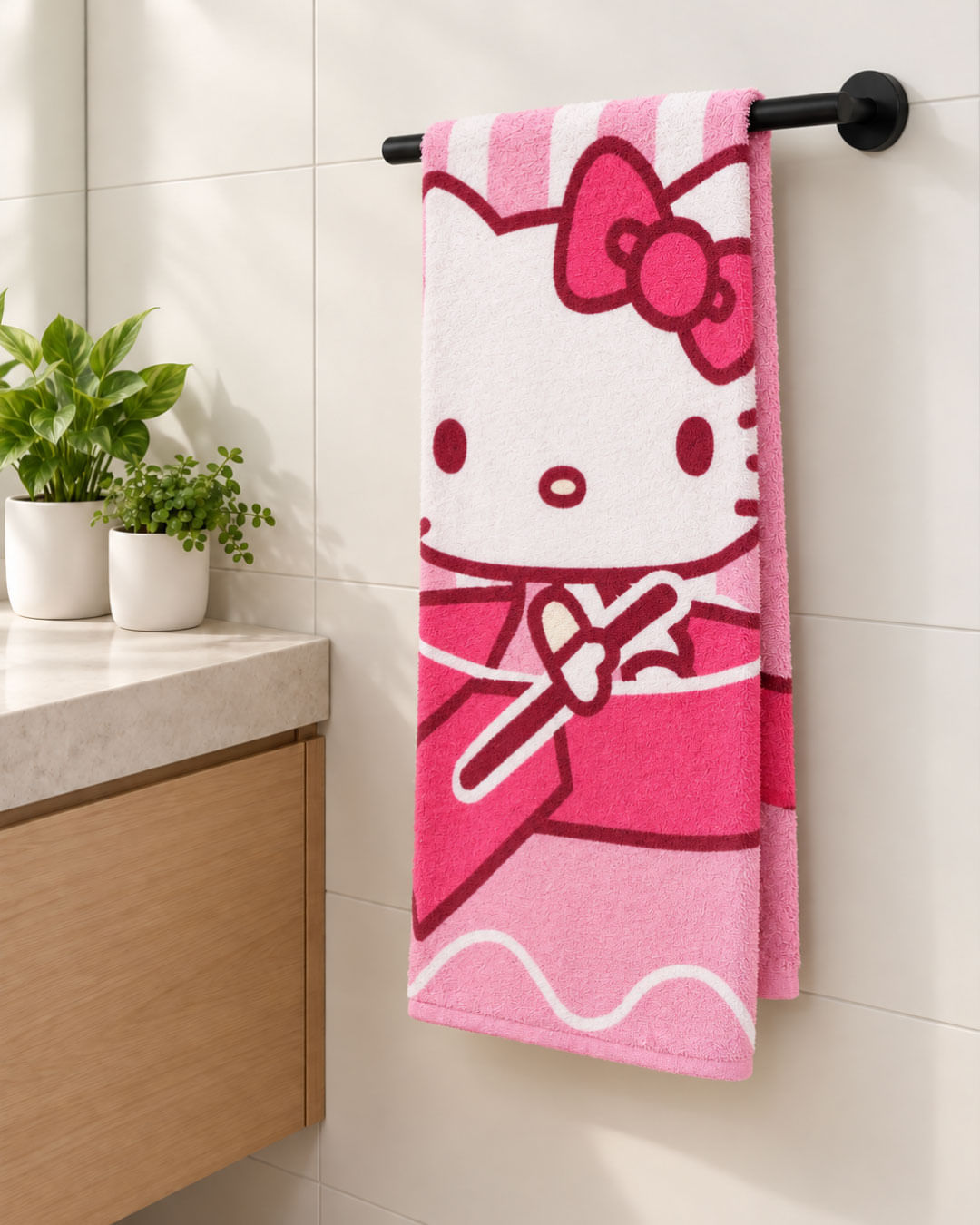Toalha de Banho Infantil Hello Kitty Rosa