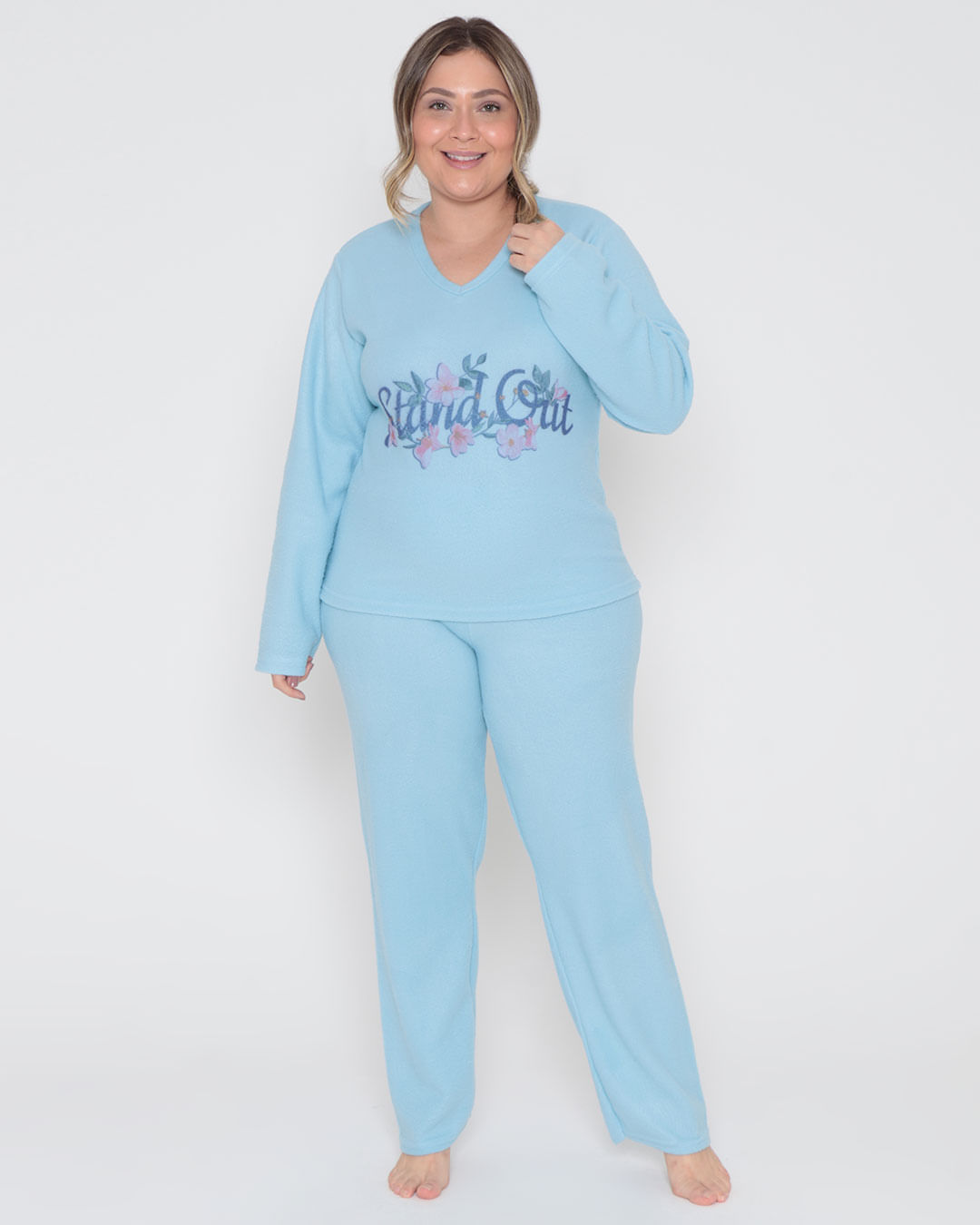 Pijama-Feminino-Plus-Size-Soft-Longo-Floral-Azul