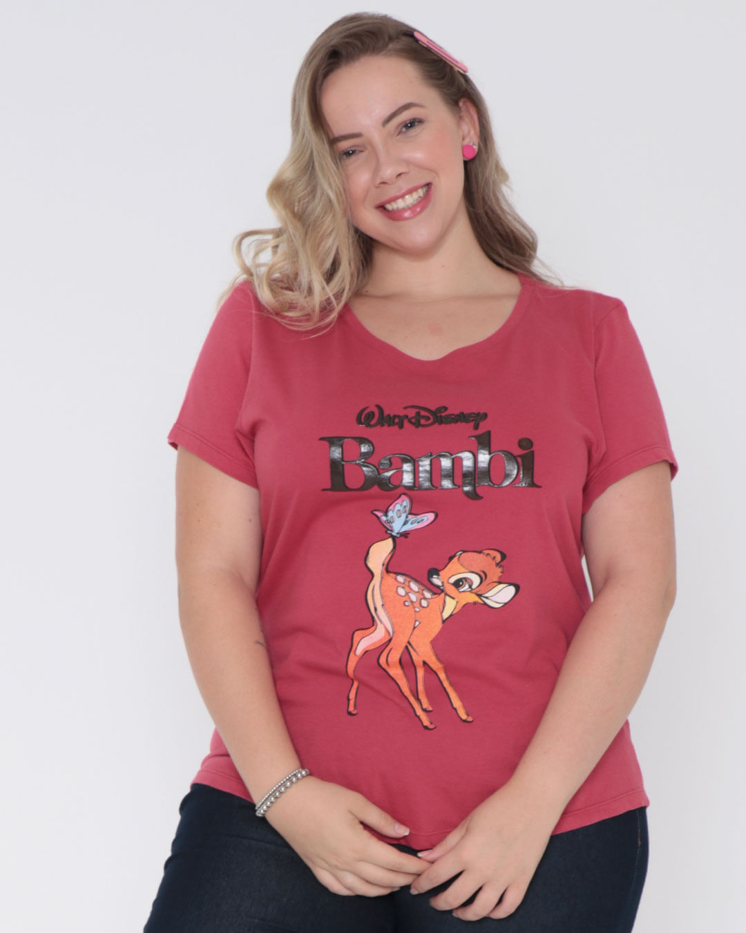 Camiseta-Feminina-Plus-Size-Bambi-Disney-Rosa-Escuro