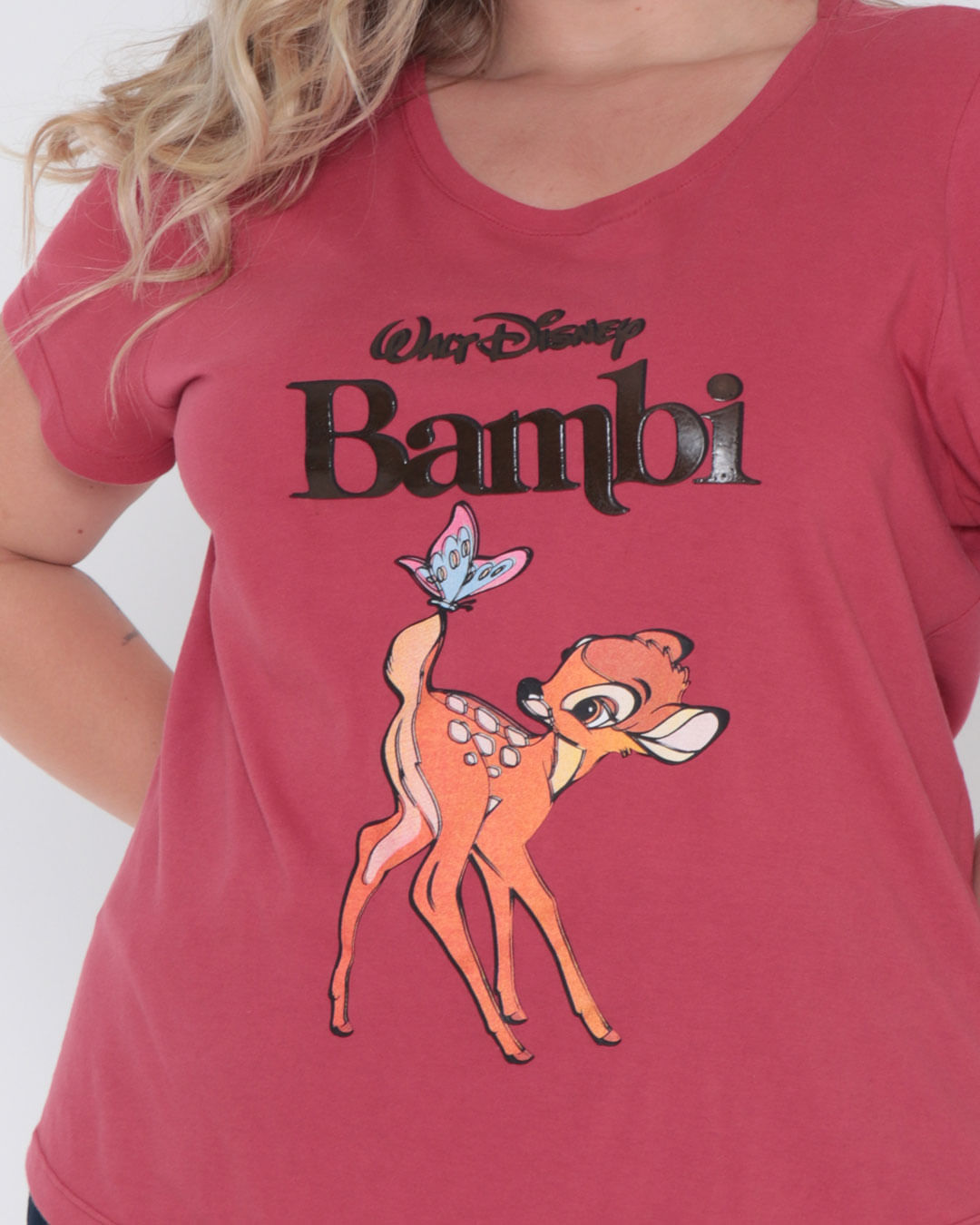 Camiseta-Feminina-Plus-Size-Bambi-Disney-Rosa-Escuro
