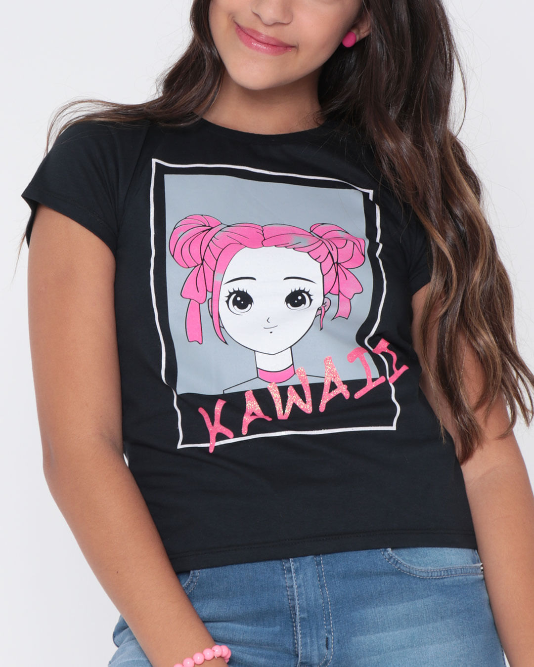 Camiseta-Feminina-Juvenil-Estampa-Anime-Preta
