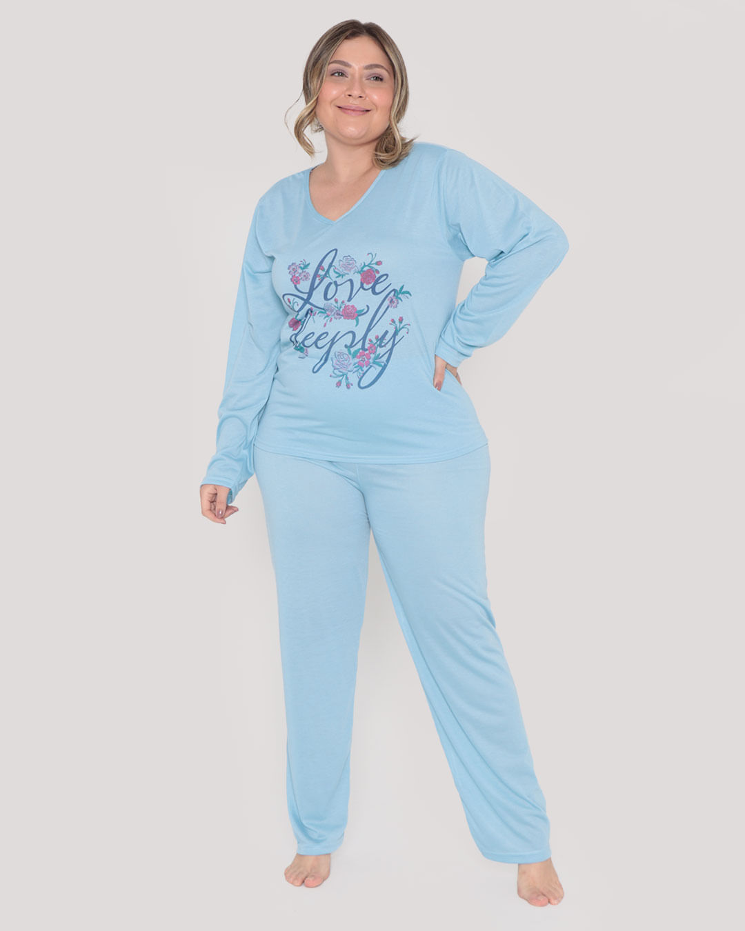 Pijama-Plus-Size-Feminino-Longo-Estampa-Floral-Azul