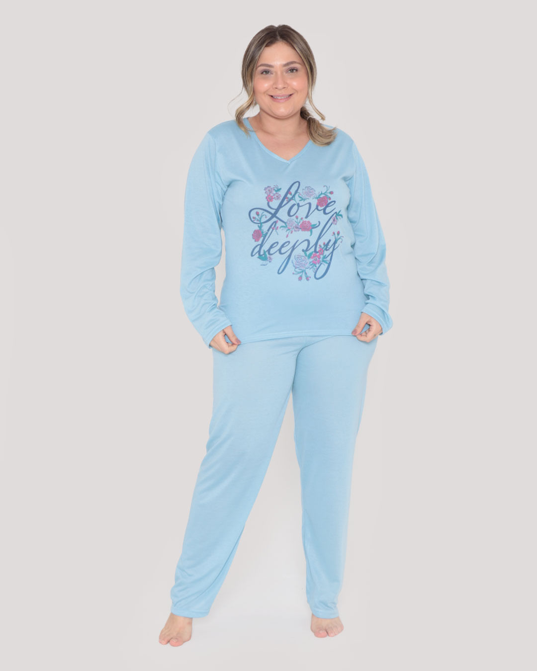 Pijama-Plus-Size-Feminino-Longo-Estampa-Floral-Azul