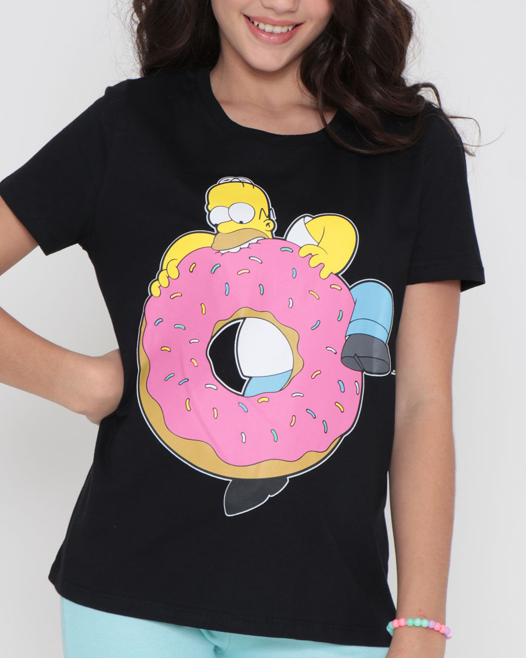 Camiseta-Juvenil-Manga-Curta-Homer-Simpson-Preta