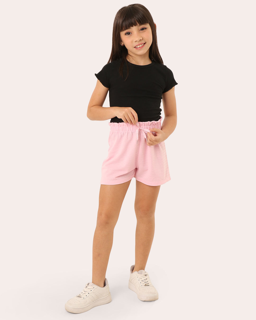 Short Infantil Texturizado Cós Elástico Rosa