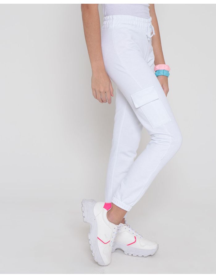 Calca-Moletom-Juvenil-Jogger-Bolso-Cargo-Branca