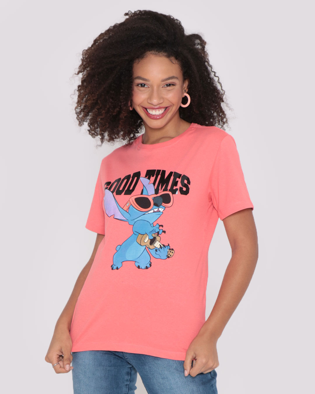 Camiseta-Feminina-Estampa-Stitch-Disney-Laranja-Claro