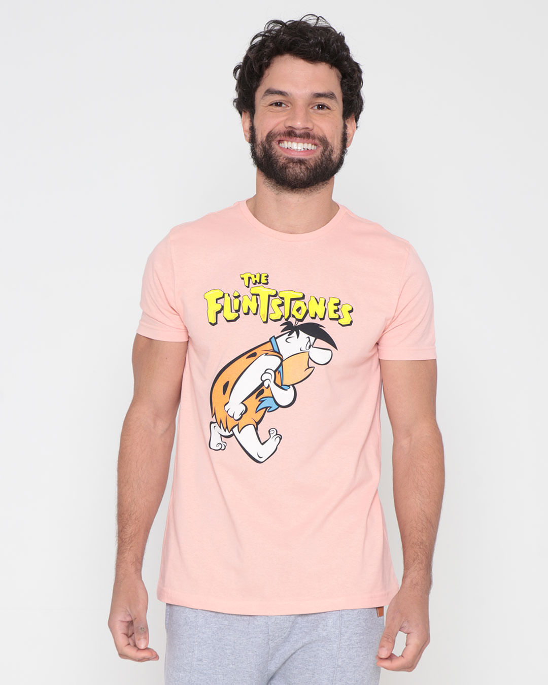 Camiseta-Masculina-Estampa-The-Flintstones-Warner-Laranja-Claro