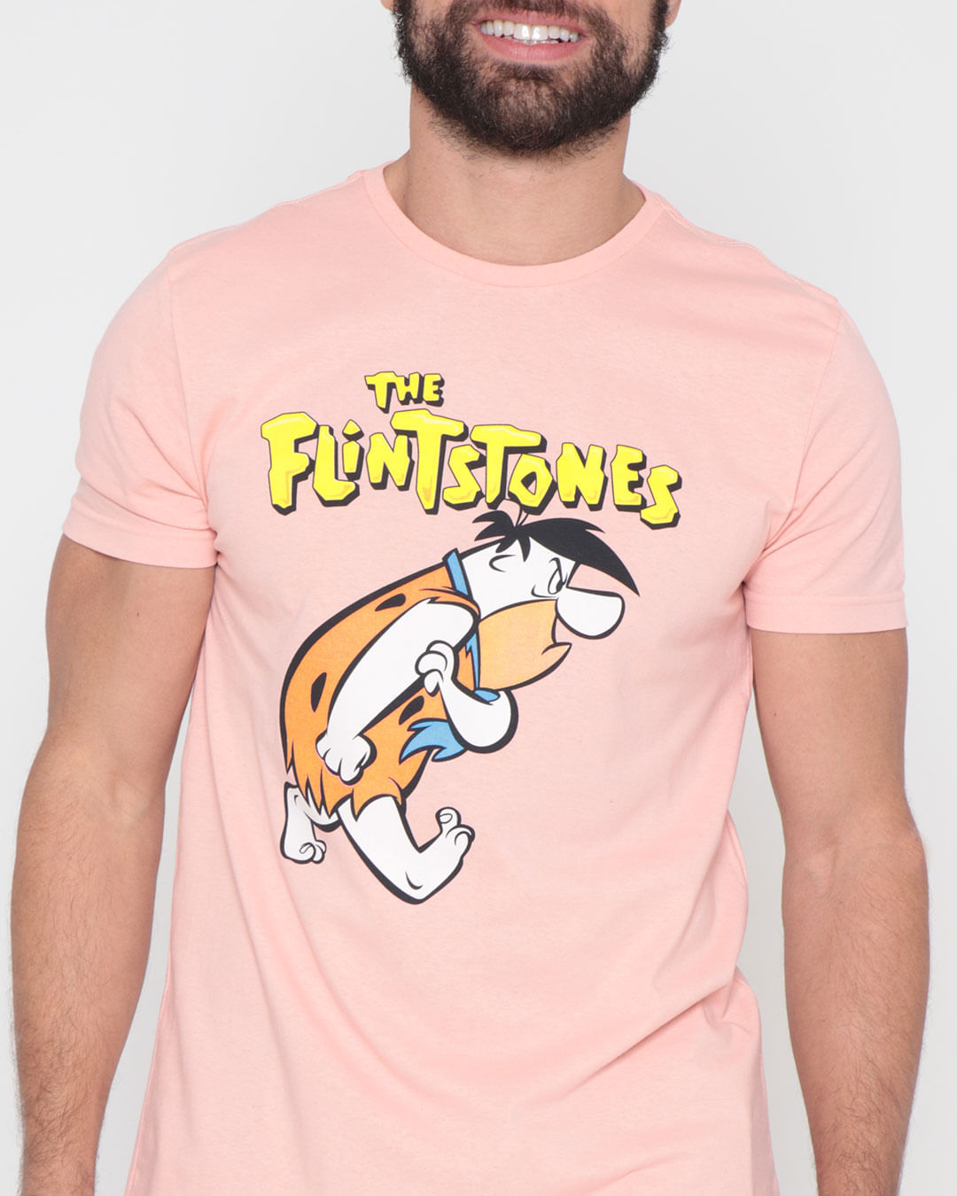 Camiseta-Masculina-Estampa-The-Flintstones-Warner-Laranja-Claro