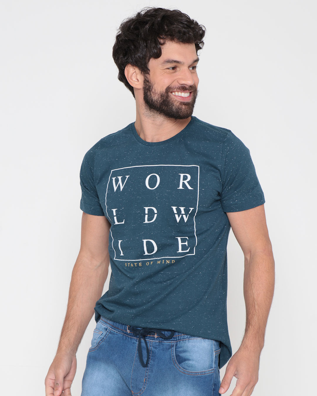 Camiseta-Masculina-Botone-Estampa-World-Wide-Azul-Escuro