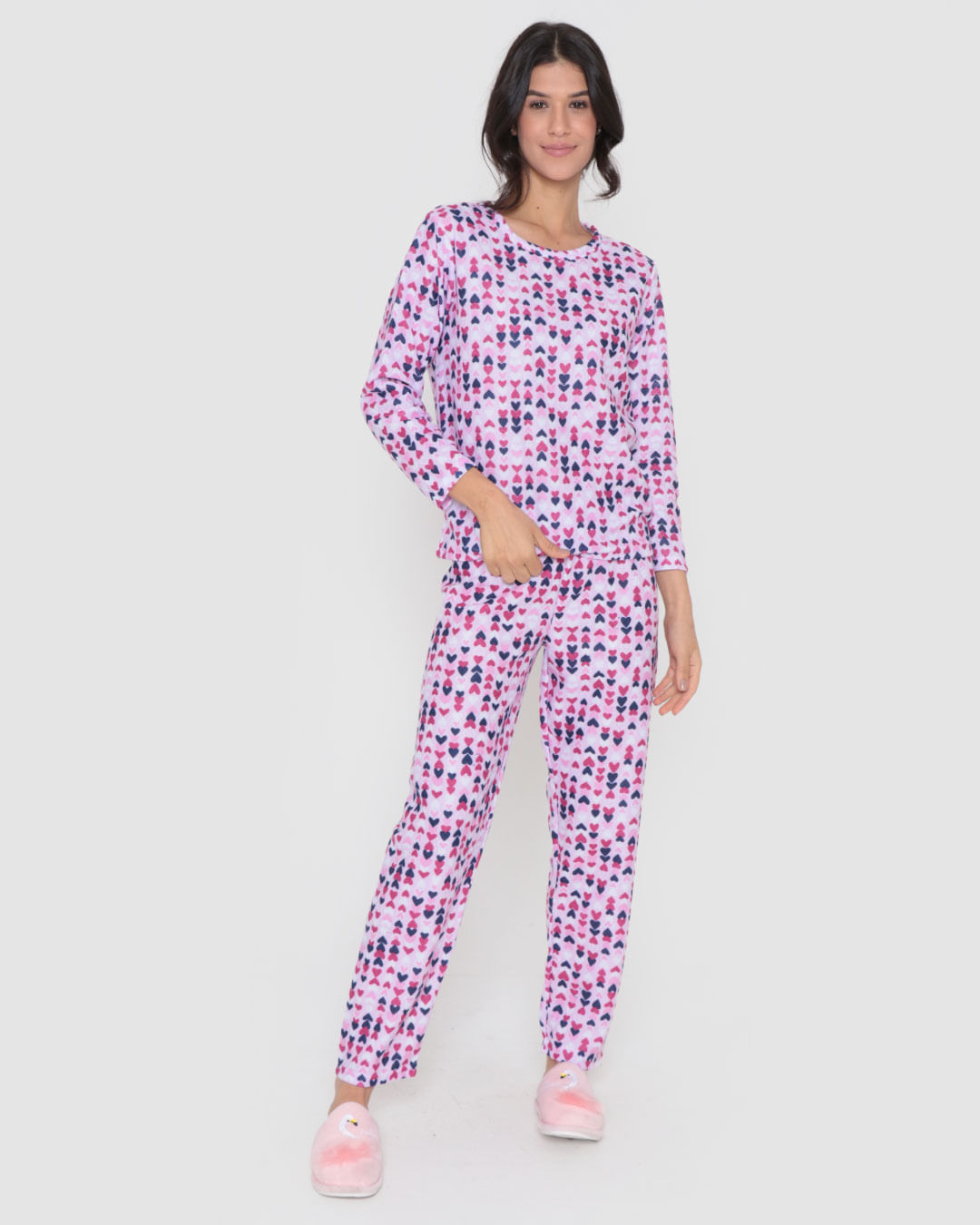 Pijama-Feminino-Soft-Longo-Estampa-Coracoes-Rosa