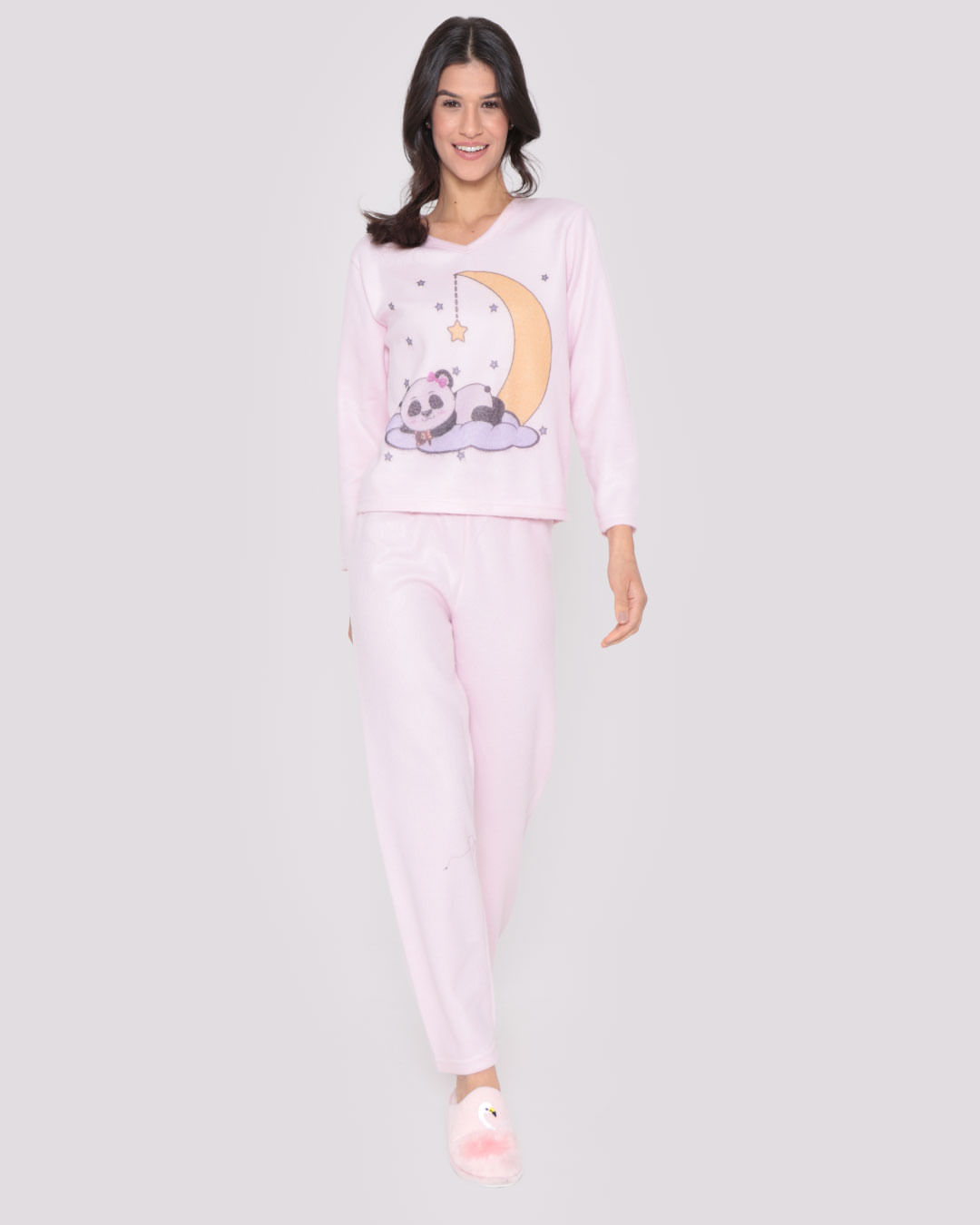 Pijama-Feminino-Soft-Longo-Estampa-Panda-Rosa