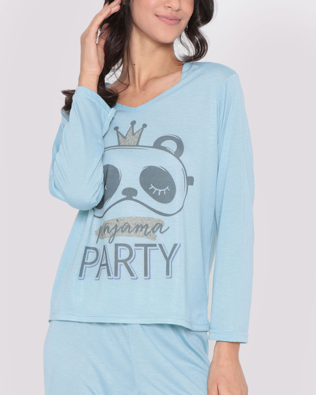 Pijama-Feminino-Longo-Estampa-Panda-Azul