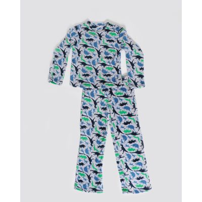 Pijama-Juvenil-Plush-Dinossauros-Cinza