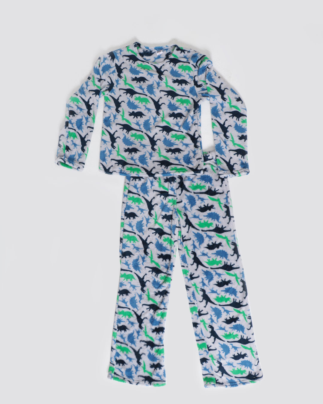 Pijama-Juvenil-Plush-Dinossauros-Cinza