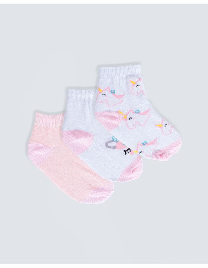 Kit-Meia-Infantil-3-Pares-Estampa-Unicornio-Branco-Rosa