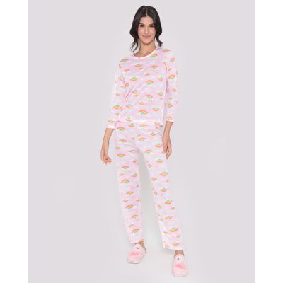 Pijama-Feminino-Longo-Estampa-Arco-Iris-Rosa