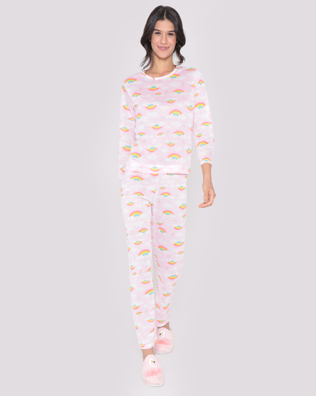 Pijama-Feminino-Longo-Estampa-Arco-Iris-Rosa