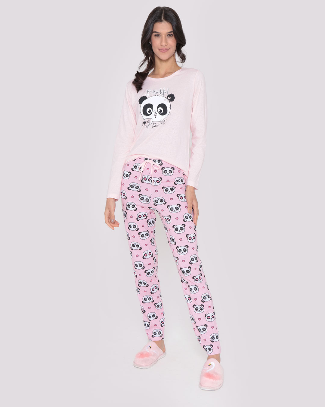 Pijama-Feminino-Longo-Estampa-Panda-Rosa