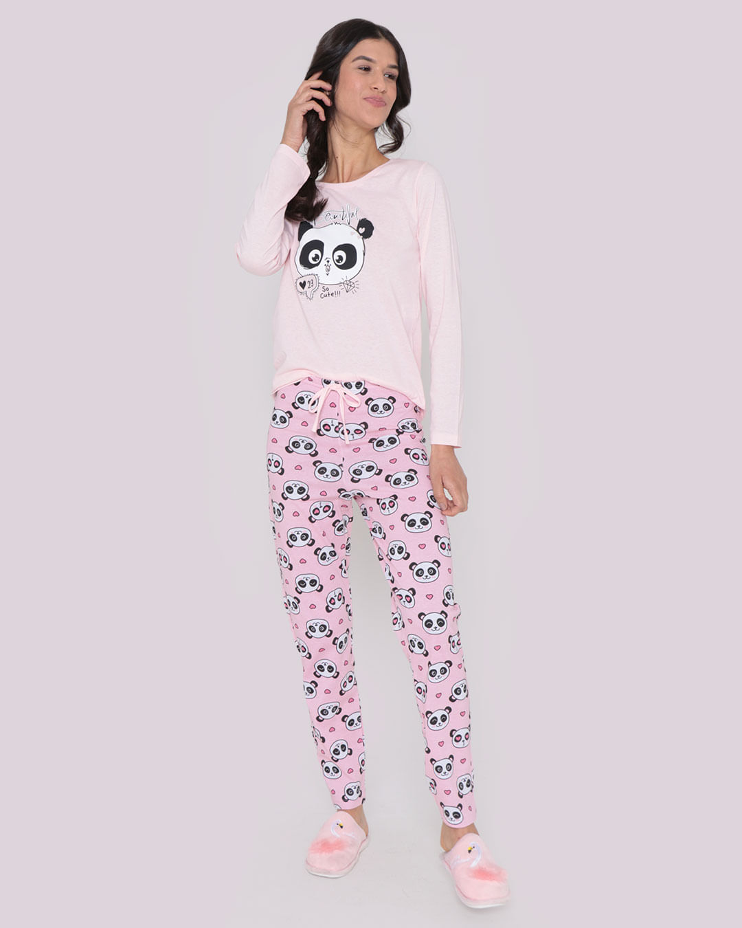 Pijama-Feminino-Longo-Estampa-Panda-Rosa