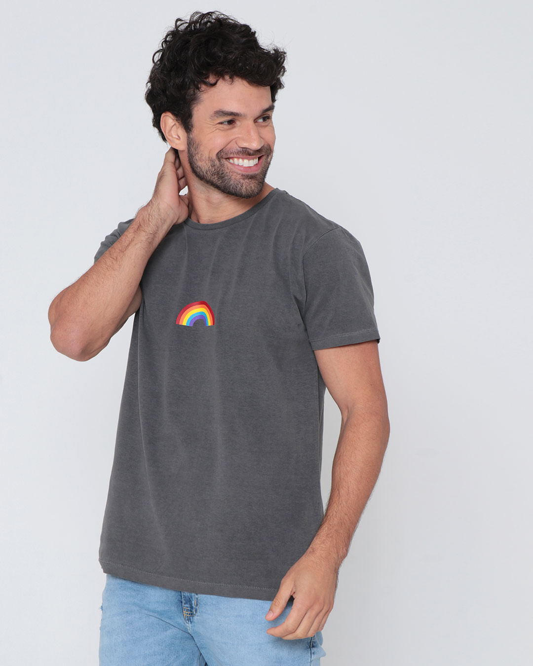 Camiseta-Masculina-Estonada--Estampa-Arco-iris-Cinza