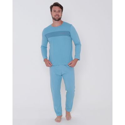 Pijama-Masculino-Algodao-Longo-Reset-Azul-Claro