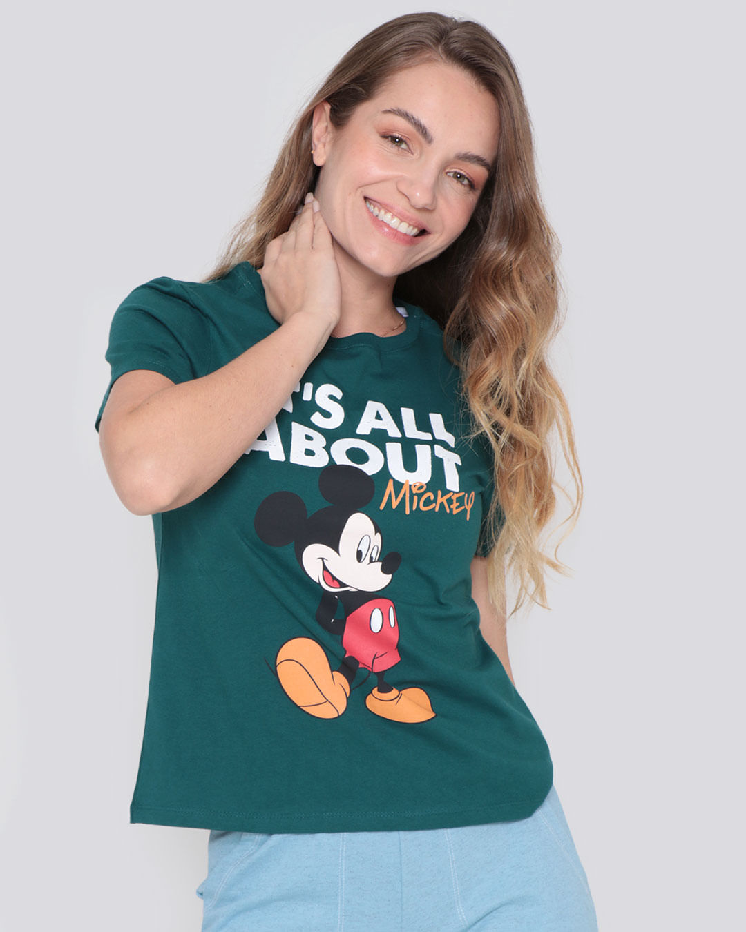 Camiseta-Feminina-Mickey-Mouse-Disney-Verde-Escuro
