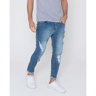 Calca-Jeans-Masculina-Cropped--Destroyed--Azul-
