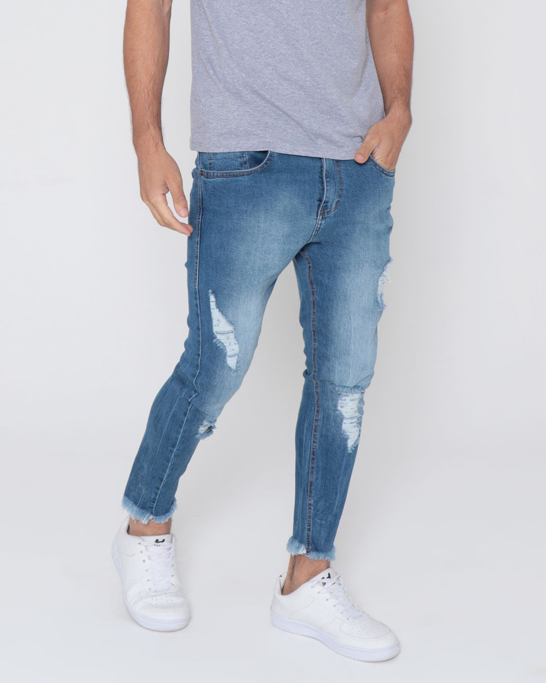 Calca-Jeans-Masculina-Cropped--Destroyed--Azul-