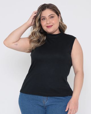 Regata-Plus-Size-Feminina-Gola-Alta-Canelada-Preta