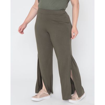 Calca-Plus-Size-Feminina-Pantalona-Com-Fenda-Lateral-Verde
