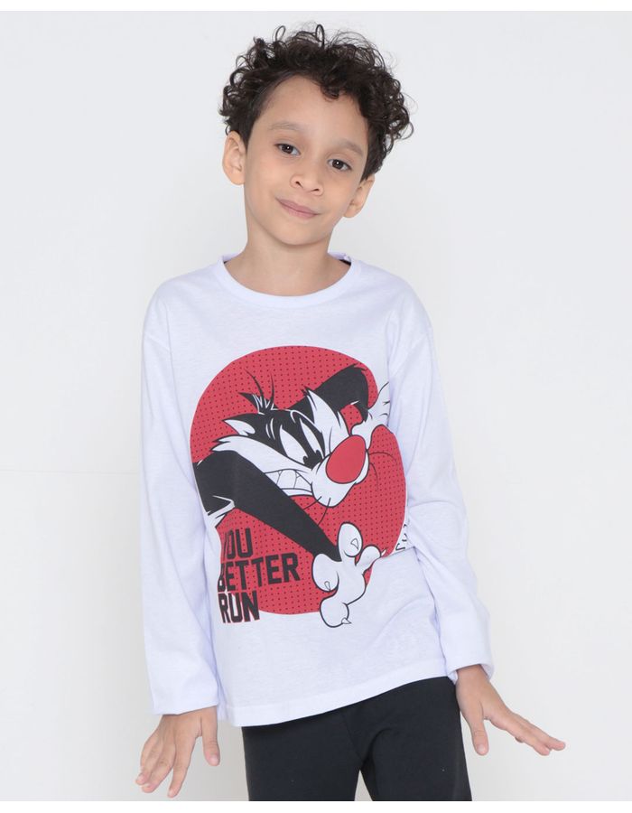 Camiseta-Infantil-Manga-Longa-Frajola-Looney-Tunes-Branca