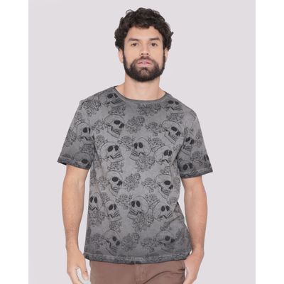 Camiseta-Estonada-Estampa-Caveiras-Cinza-Escuro