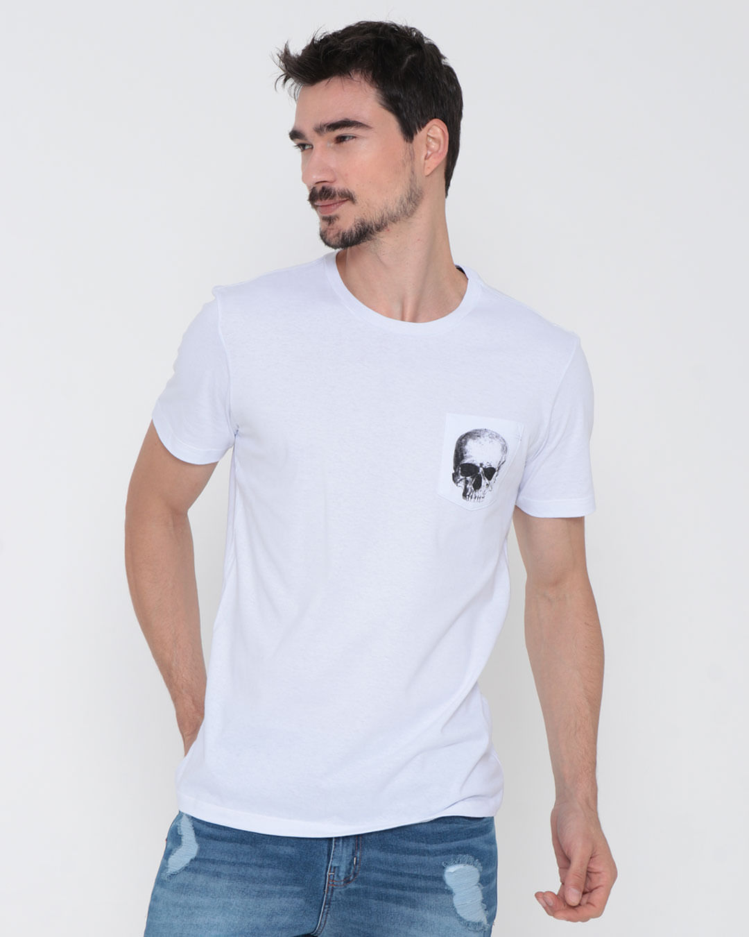 Camiseta-Masculina-Manga-Curta-Caveira-Branca