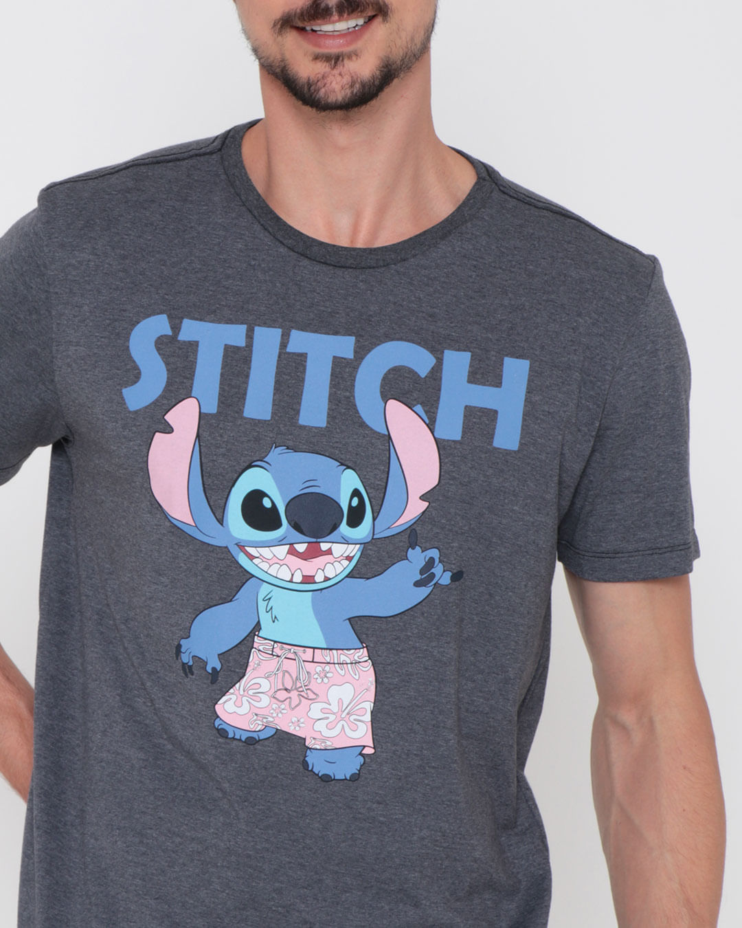 Camiseta-Masculina-Disney-Stitch-Cinza-Escuro