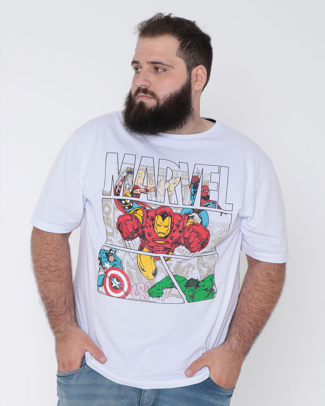 Camiseta-Plus-Size-Estampa-Vingadores-Marvel-Branca--