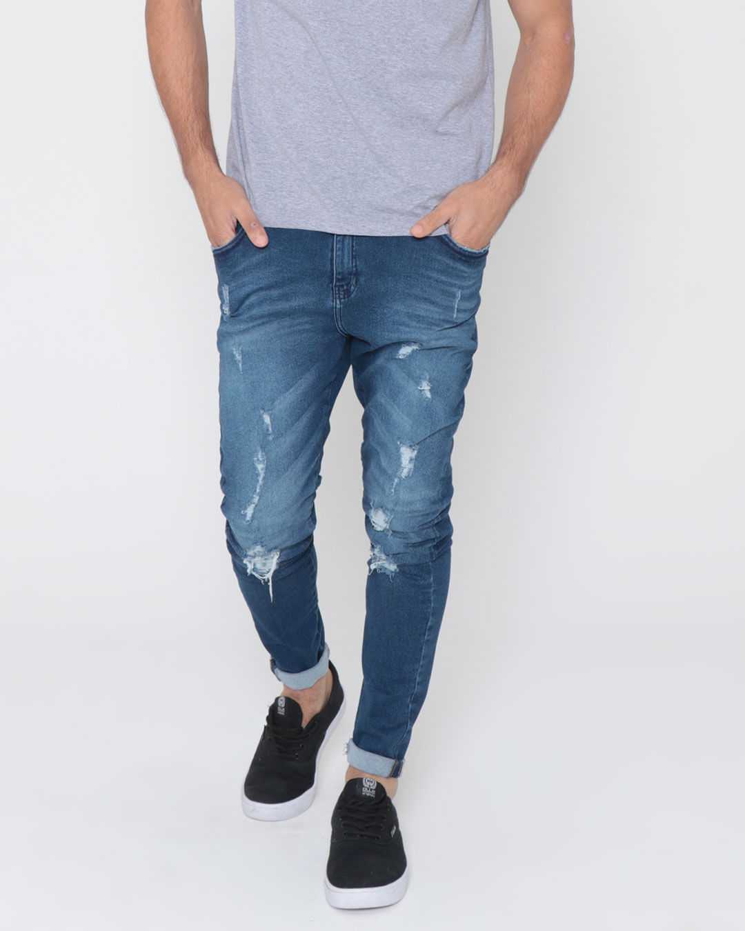 Calca-Jeans-Masculina-Skinny-Destroyed--Azul-Medio