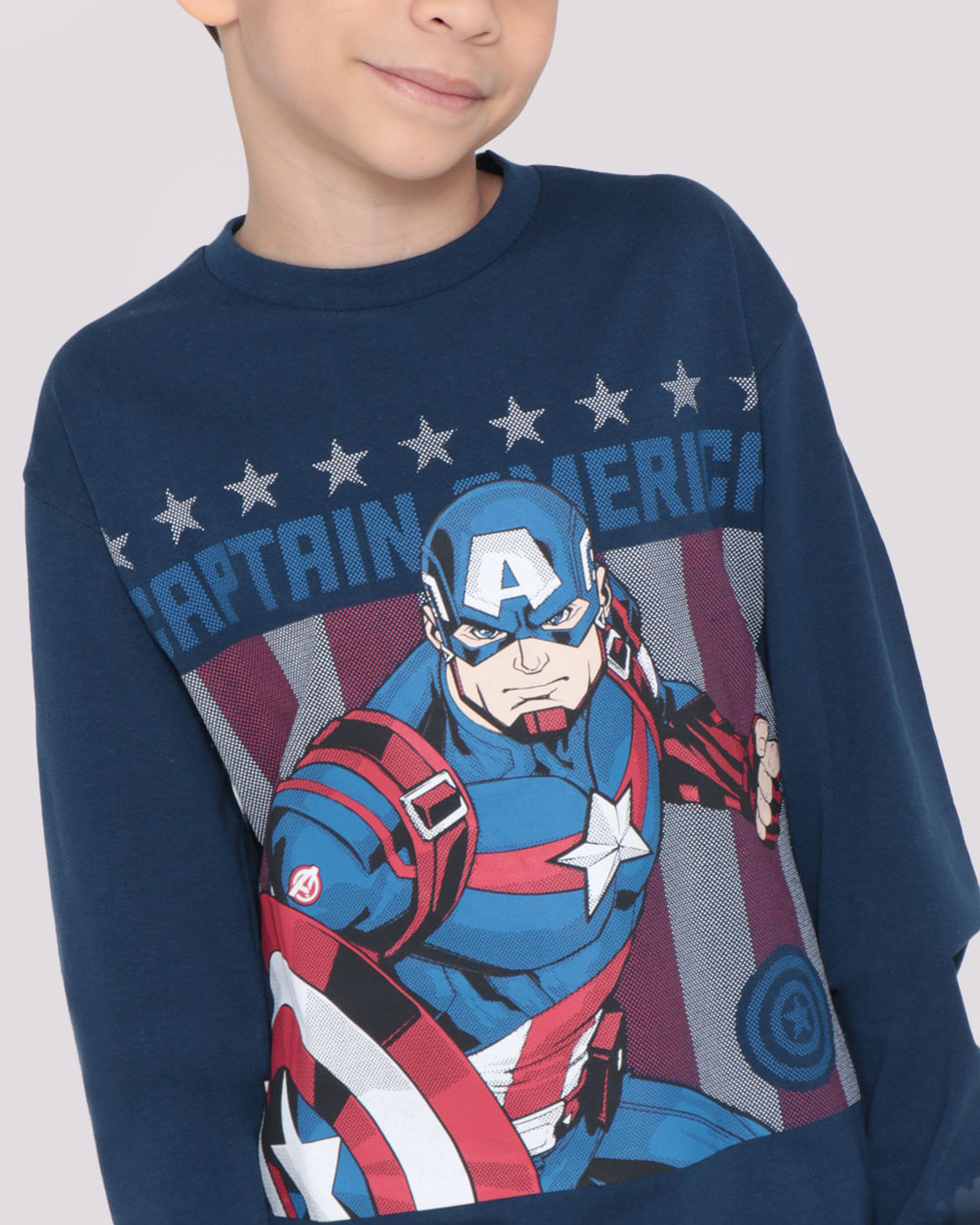 Camiseta-Infantil-Manga-Longa-Capitao-America-Marvel-Azul-Marinho-