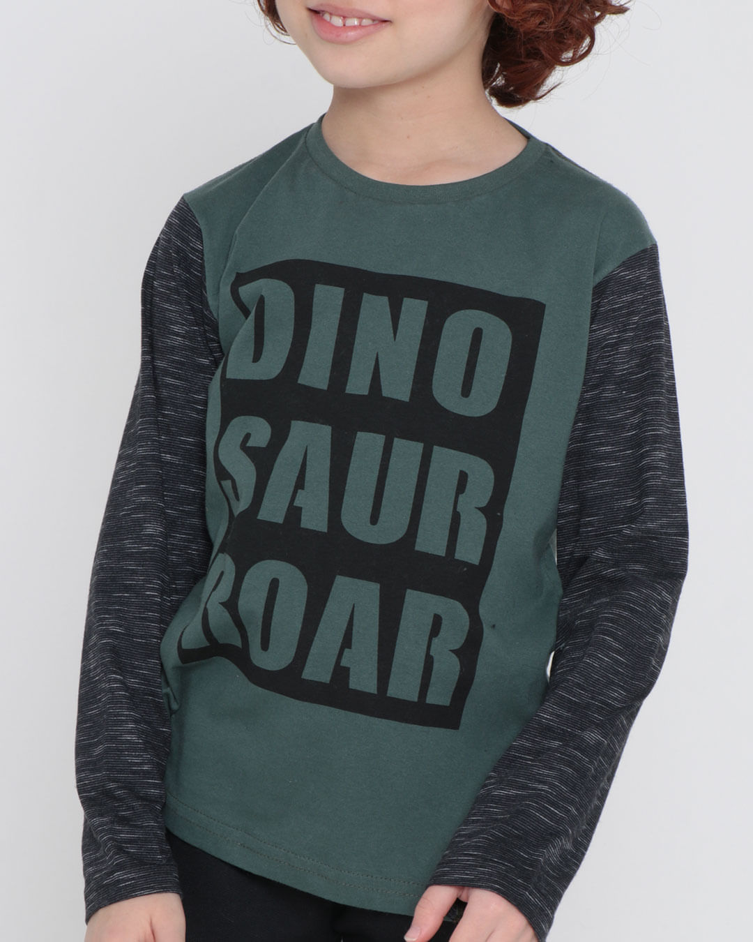 Camiseta-Infantil-Manga-Longa-Dinossauro-Verde-Escuro