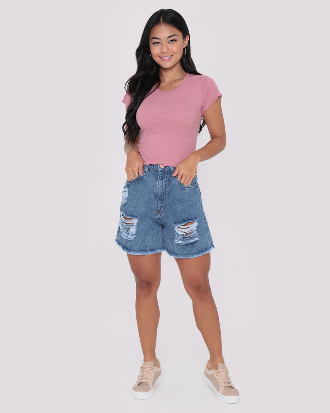 Blusa-Feminina-Manga-Curta-Canelada-Frufru-Rosa-Claro