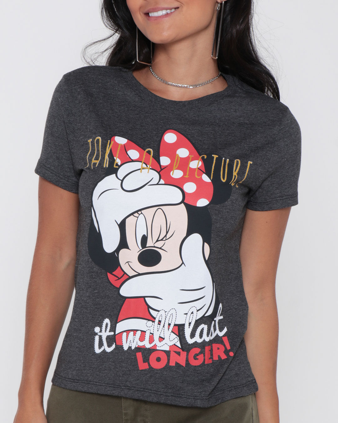 Camiseta-Feminina-Disney-Minnie-Cinza-